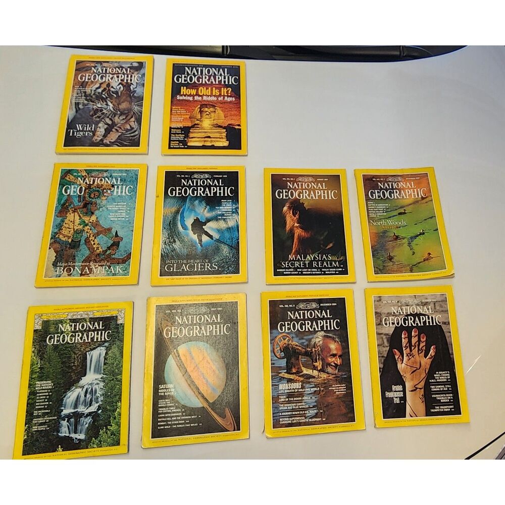 Vintage National Geographic Magazine Lot 10 magazines  1970's,80's, 90's